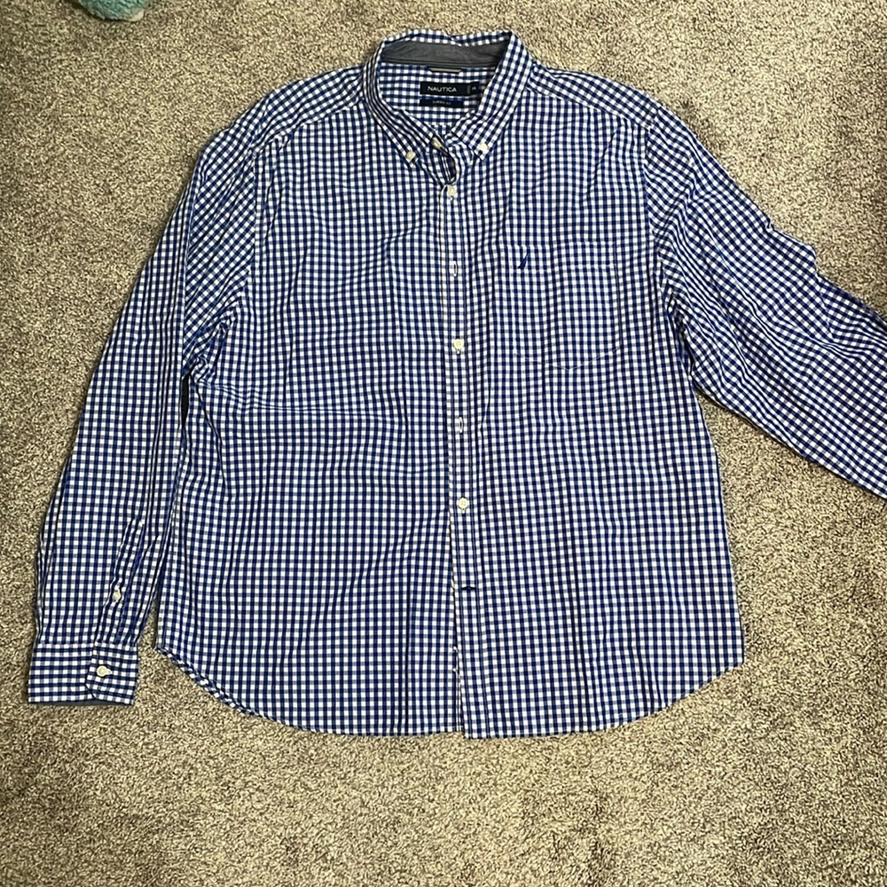 Men’s Nautica classic fit button down shirt XXL, royal blue/white checkered